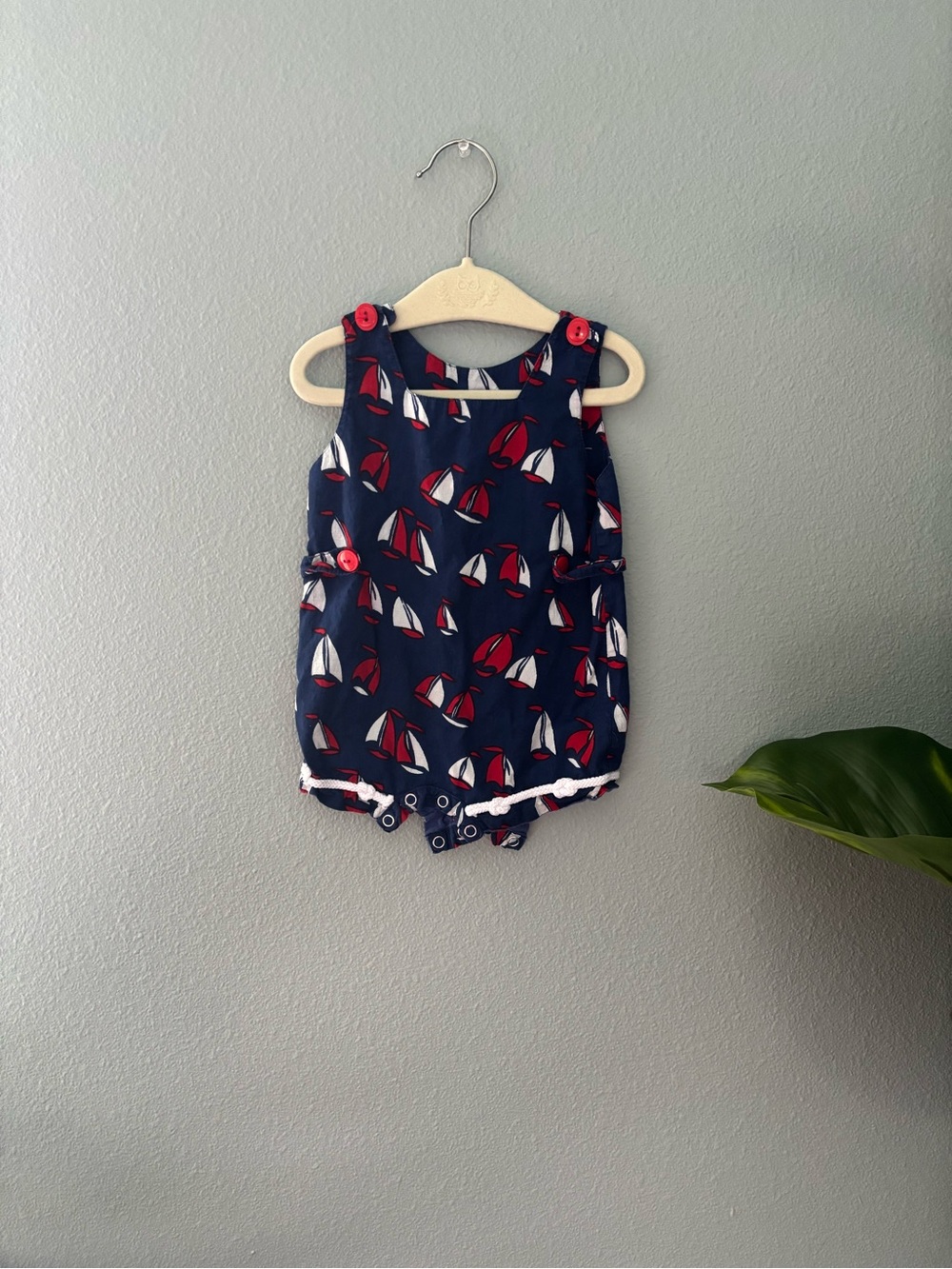 Navy Sailboat Print Baby One-Piece Romper